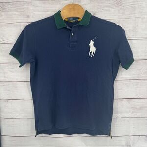 Polo Ralph Lauren Polo Shirt Mens XL Big Pony‎ Logo Blue Green Trim Vintage